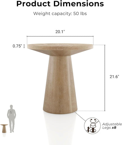 Furniture of America Crambel Modern Solid Rubberwood 20-inch Round End Table with Cone-Shaped Pedestal Base, Living Room Furniture for Small Space, Home Office, Oak Finish