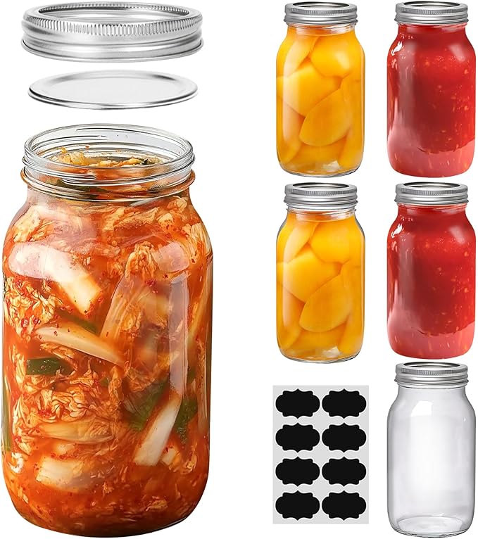 ComSaf 24 oz Mason Jars Regular Mouth 6 Pcs, Large Canning Jars with Seal Bands, 24 oz Glass Jar with Lid for Jams, Sauces, Juice, Coffee, Pickling, Fruit, Dessert, Kitchen Storage