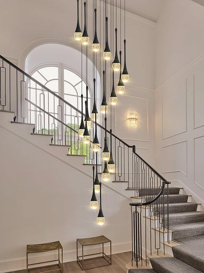 138'' Modern Chandelier,20-Lights Black Modern Pendant Light Fixture Staircase Large Chandelier Lobby Living Room Bedroom Foyer High Ceiling Chandelier