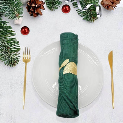 Gold Leaf Napkin Rings Set of 6, Leaves Napkin Rings for Table Setting, Metal Leaf Napkin Holder Rings for Holiday Party,Wedding, Banquet, Formal or Casual Dinning Table Decor (Gold)