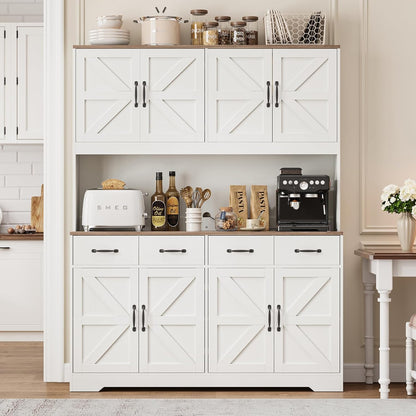71'' Tall Pantry Cabinet with Charging Station, Large Modern Pantry Storage Cabinet with Adjustable Shelves, 4 Drawers & 4 Cabinets, 41'' Wide Kitchen Hutch with Countertop for Dining Room, White