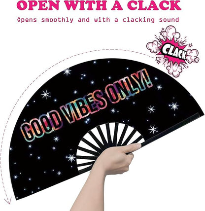 Boots on The Ground Fan, Large Folding Hand Fan for Women and Men, Popping Fans for Line Dancing for Raves, EDM, Dance Party, and Home Decoration