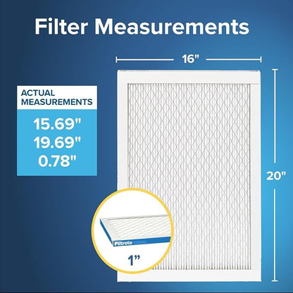 Filtrete 16x20x1 AC Furnace Air Filter, MERV 13, MPR 1900, Premium Allergen, Bacteria&Virus Filter, 3-Month Pleated 1-Inch Electrostatic Air Cleaning Filter, 2-Pack (Actual Size 15.719x19.719x0.78 in)