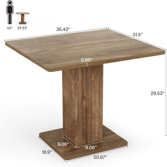 LITTLE TREE Dining Table, 35.43" L x 31.5" W Small Kitchen Table, Small Dining Table for 2-4 People with Fluted Base, Modern Farmhouse Dinner Table for Dining Room Kitchen Living Room