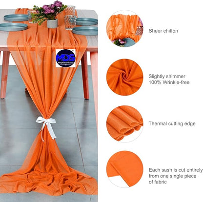 MDS 25 Pack 10ft Chiffon Table Runner 29 x 120 Inches Sheer Wedding Runner Romantic Rustic Table Runner for Wedding Decorations, Birthday Parties, Bridal Shower Party Arch Decor - Orange