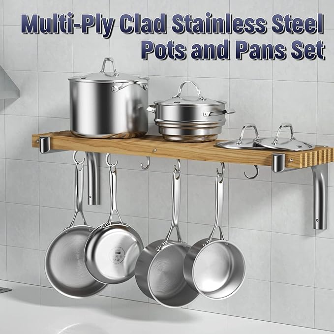 Cooks Standard Multi-Ply Clad Stainless Steel Cookware Set, 9 Piece, Silver