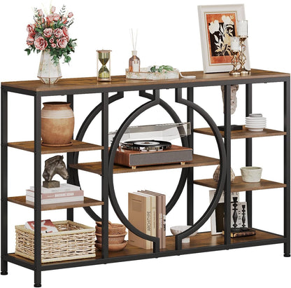 GiftGo 47" Industrial Console Tables for Entryway Rustic Sofa Table Behind Couch 4 Tier Wooden Shelves Entry Table with Storage for Foyer, Hallway, Front Door,Living Room (Rustic Brown, 47")