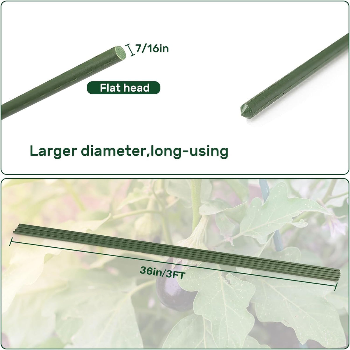 AGTEK 36" Garden Stakes, 50PCS Plastic Coated Plant Stakes, 3ft Plant Support for Climbing Plants