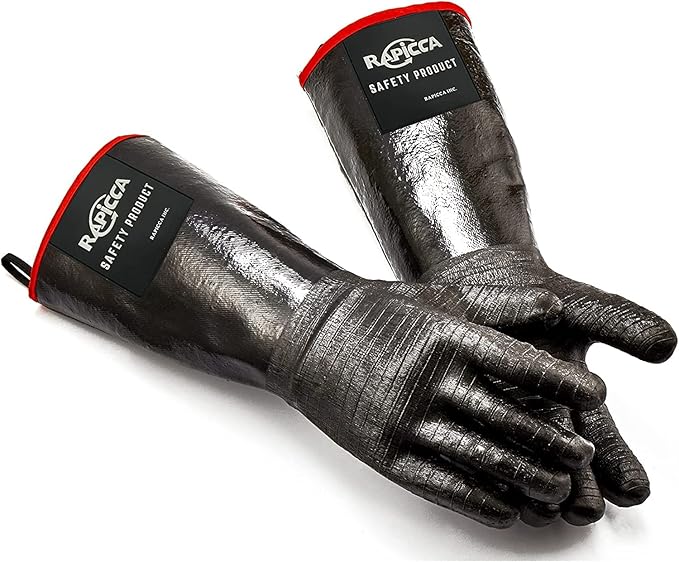 RAPICCA 700°F Heat Resistant BBQ Grill Gloves: Oil Resistant Waterproof for Smoking Grilling Cooking Barbecue Deep Frying Turkey Rotisserie Handling Hot Greacy Meat Stocking Stuffers - Long Sleeve