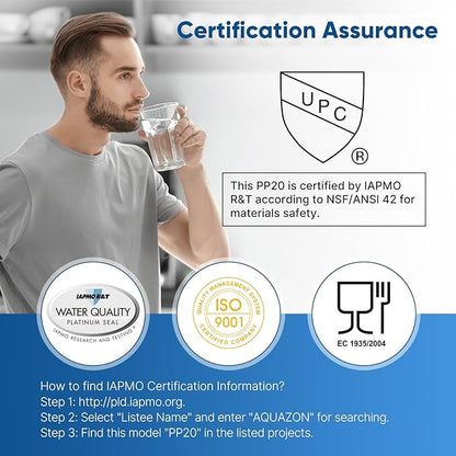 PUREPLUS 5 Micron 20" x 2.5" Whole House Sediment Home Water Filter, 20-inch Sediment Pre-Filtration, Replacement Cartridge Aqua Pure AP110-2C, Pentek P1-20/SP-P1-20/PX01-20, Watts FPMB5-20, 6Pack
