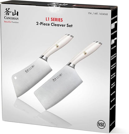 Cangshan L1 Series 2-Piece Cleaver Set, Forged German Steel (White)