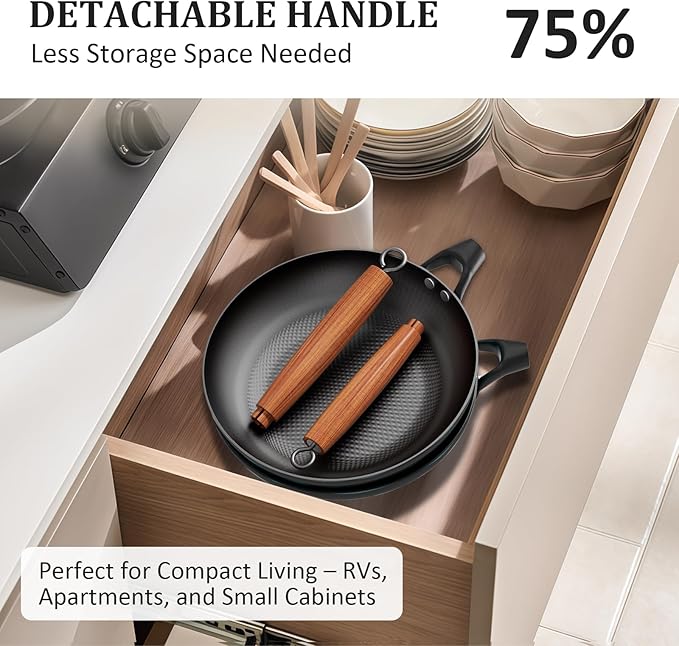 YUTANN Nonstick Frying Pan 10 inch, Ceramic Cast Iron Skillet, Lightweight Pre-seasoned Cast Iron Pan with Detachable Handle, Dishwasher & Oven Safe, Free of PFAS and PFOA