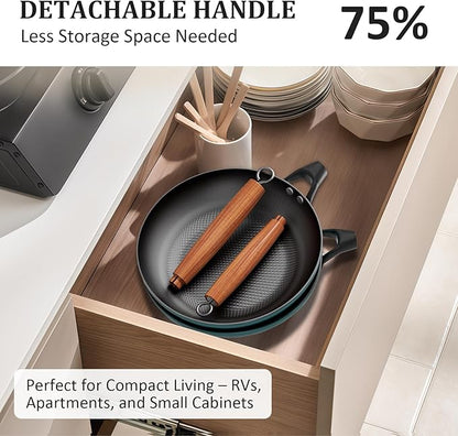 YUTANN Nonstick Frying Pan 10 inch, Ceramic Cast Iron Skillet, Lightweight Pre-seasoned Cast Iron Pan with Detachable Handle, Dishwasher & Oven Safe, Free of PFAS and PFOA