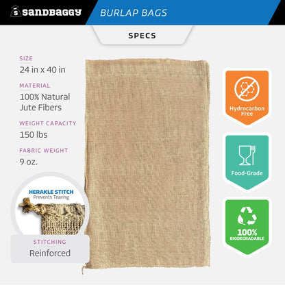 Sandbaggy - Large Burlap Bags 24" x 40" - Burlap Sack Race Bags for Kids & Adults - Premium Quality Burlap for Vegetables- Bad Weather/Frost Protection - Pack of 4 - Great as Potato Sacks