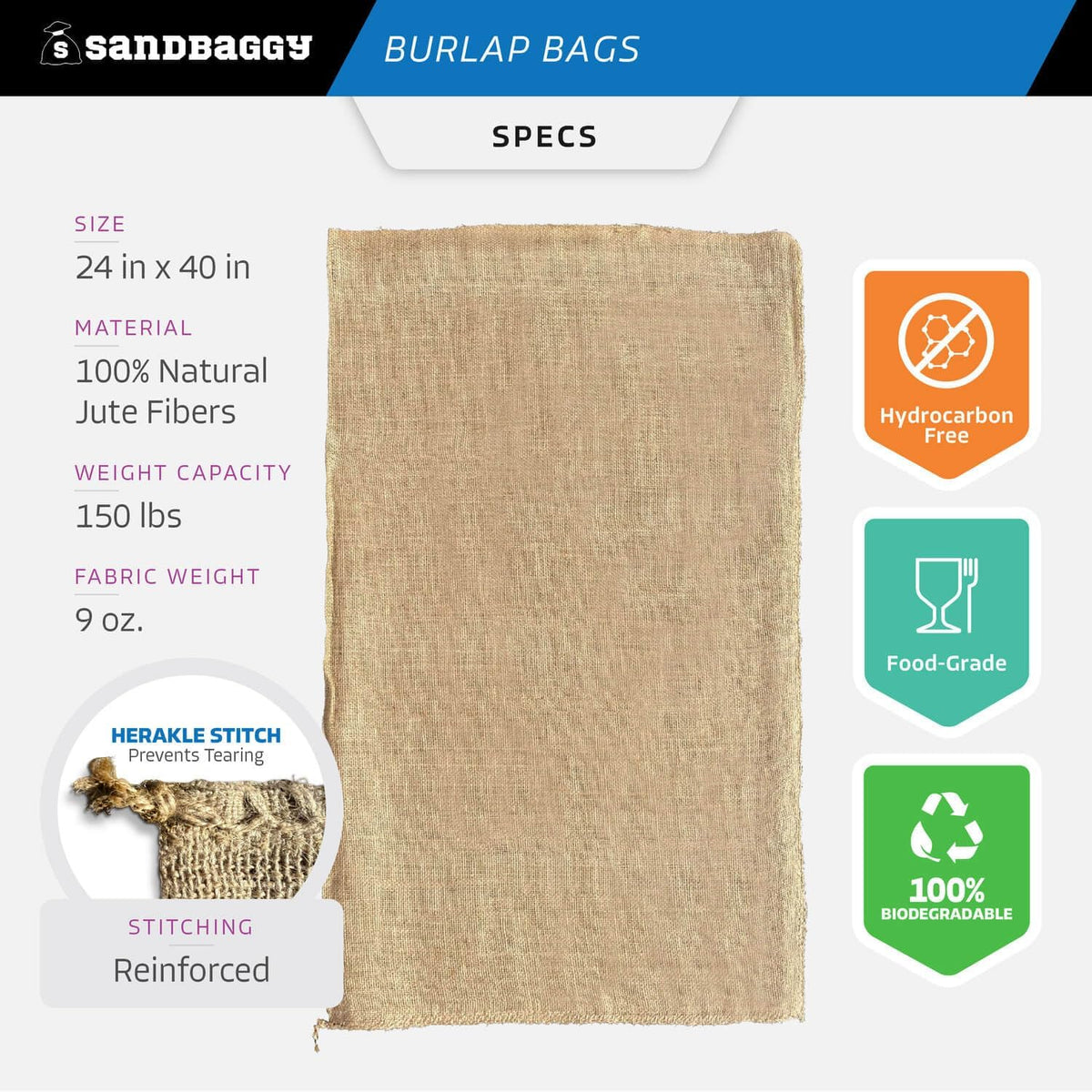 Sandbaggy Burlap Bags Large 24" x 40" - Potato Sack Race Bags for Kids & Adults | Perfect Birthday Party Game | Shrub & Plant Frost Protection - Food Grade (Pack of 1)