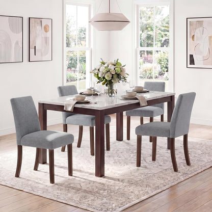 Upholstered Dining Chairs Set of 4, Mid-Century Dining Room Chairs with Wooden Legs, Farmhouse Fabric Parsons Chairs for Small Space Restaurant & Cafe- Gray