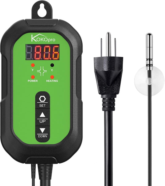 Digital Heat Mat Thermostat Controller for Seed Germination, Reptiles and Brewing Breeding Incubation Greenhouse, 40–108 ºF 1000W for Seedlings, Germination, Incubation and Fermentation