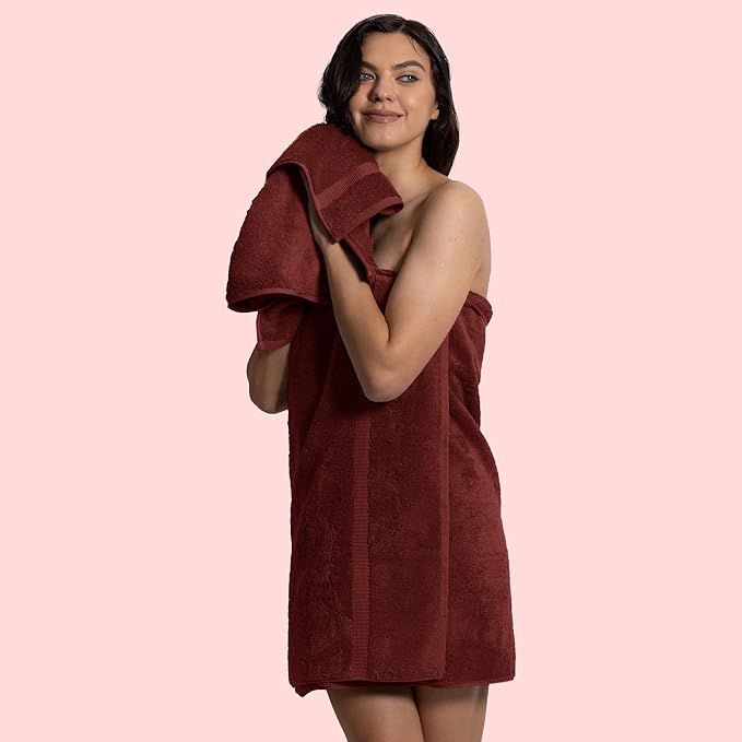 Chakir Turkish Linens 100% Cotton Premium Turkish Towels for Bathroom | 27'' x 54'' (4-Piece Bath Towels - Cranberry)