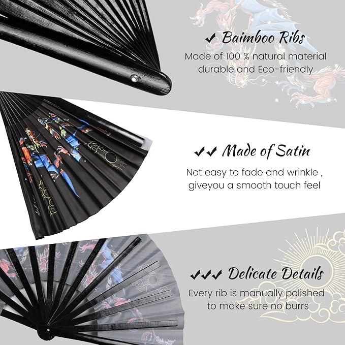 SYNTECSO Folding Hand Fan for Rave, Boots on The Ground Fan, Large Folding Fan for Drag Queen, Women and Men，Clacking Fans for Line Dancing，Parties, Music Festivals, EDM and Decoration