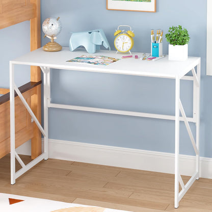Elephance Folding Desk Writing Computer Desk for Home Office No-Assembly | Study Office Desk,Foldable Table for Small Spaces,39.4 Inch,White