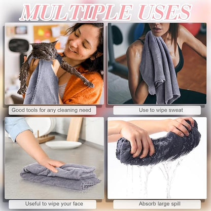 Newwiee 24 Pcs Coral Velvet Microfiber Bath Towels Sets 28 x 55 Inch Large Absorbent Multipurpose Quick Drying Soft Body Towels for Shower Bathroom Beach Fitness Yoga Sports Spa(Grey)