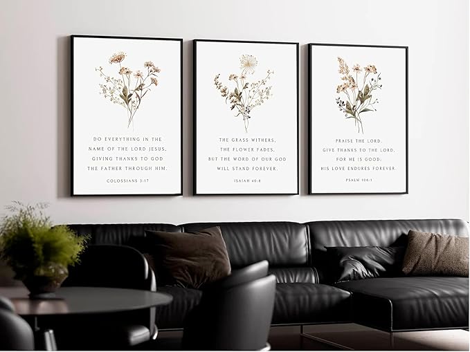 Wildflower Bible Floral Canvas Wall Art Christian Verses Floral Paintings Pictures Wall Decor Botanical Scripture Room Posters Prints for Bedroom Living Room Office Christian Scene Home Decorate