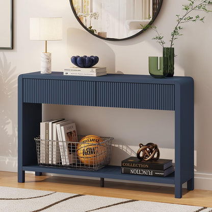FATORRI Console Sofa Table for Entryway, 47.2 Inch Wood Hallway Tables for Living Room, Modern Couch Table behinde Sofa with 2 Drawers for Foyer Storage (Blue)