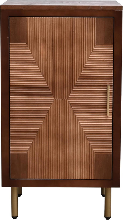 eHemco Modern End Table with Storage, Two-Toned Ribbed Parquet Design, 17 x 14 x 30 Inches, Antique Walnut and Natural Finish