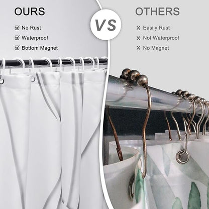 Punkray Grey Shadow Shower Curtain for Bathroom with Hooks, Extra Long Shower Curtain Set Stripe Bath Curtains Decor White Shower Curtains Weighted Hem Washable, 72 x 84