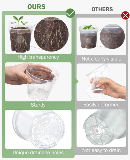 homenote Clear Nursery Pots for Plants,5 Inch Plant Pot for Planting with Humidity Domes Plastic Seedling with Drainage Holes Seed Starter Flower High Transparency (15 Pack)