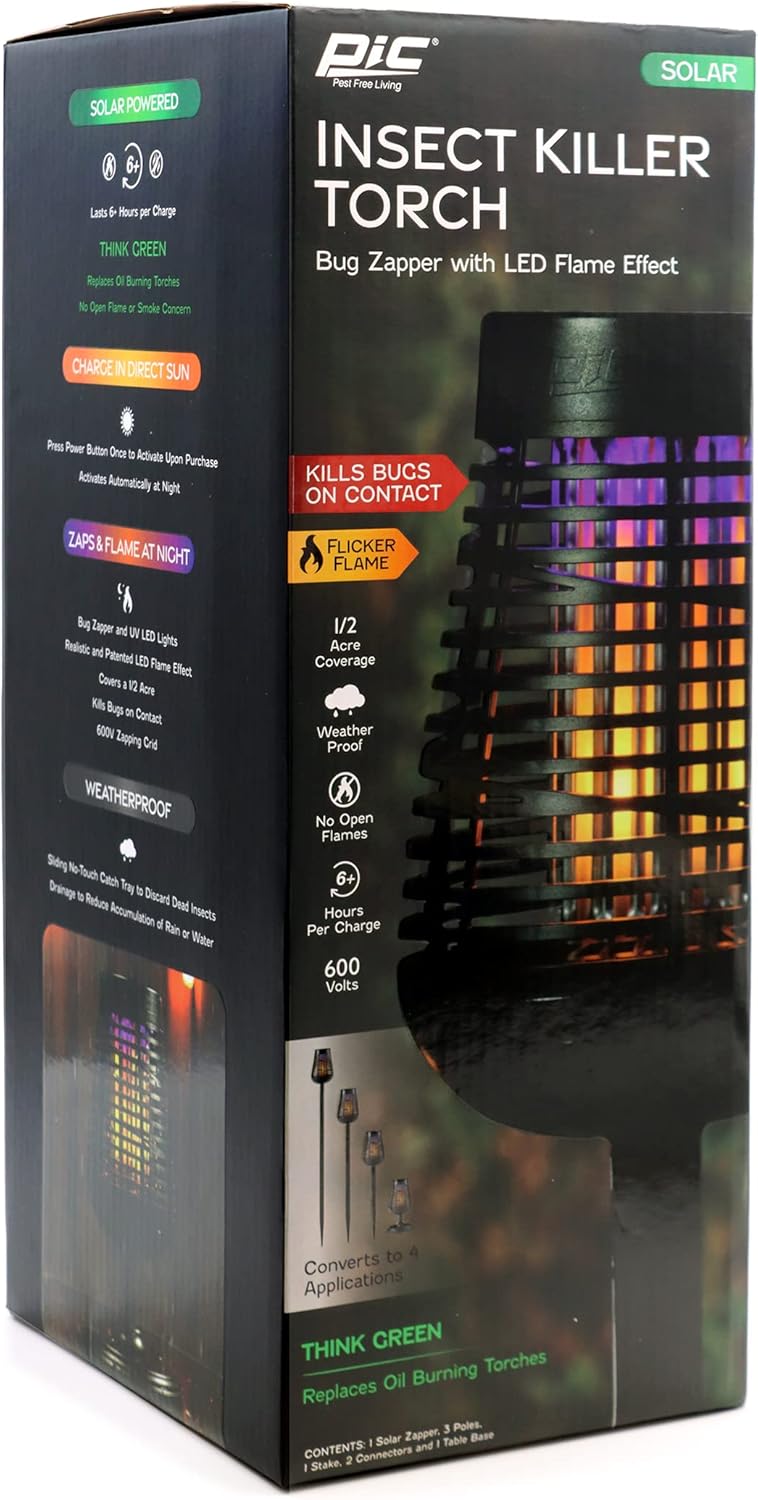 PIC Solar Insect Killer Torch (DFST), Bug Zapper and Accent Light, Solar Bug Zapper - Kills Bugs on Contact