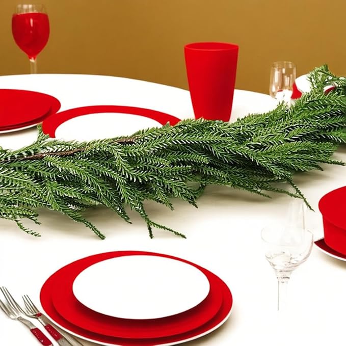 NSBELL 6 Ft Artificial Norfolk Pine Garlands, Real Touch Winter Pine Garland, Green Artificial Greenery Garland for Table, Mantle, Wall, Indoor, Outdoor Christmas Decorations