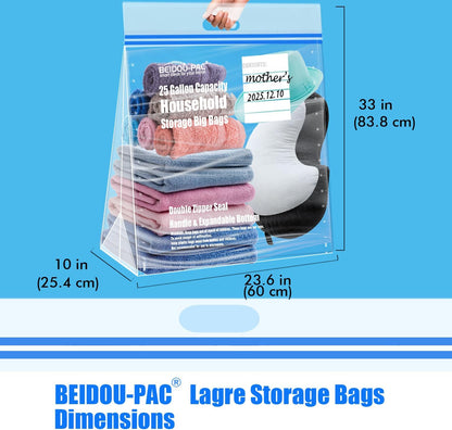 25 Gallon Jumbo Storage Bags with Handle, 30 Counts | Double Zipper Seal | Expandable Bottom, Resealable Clear zip Bags for Home Travel, Moving, Commercial and Outdoor