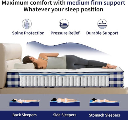 King Mattress 10 Inch, Hybrid Mattress in a Box, Soft & Comfortable Medium Firm, Motion Isolation, Pressure Relief, CertiPUR-US Certified (80"*76"*10")
