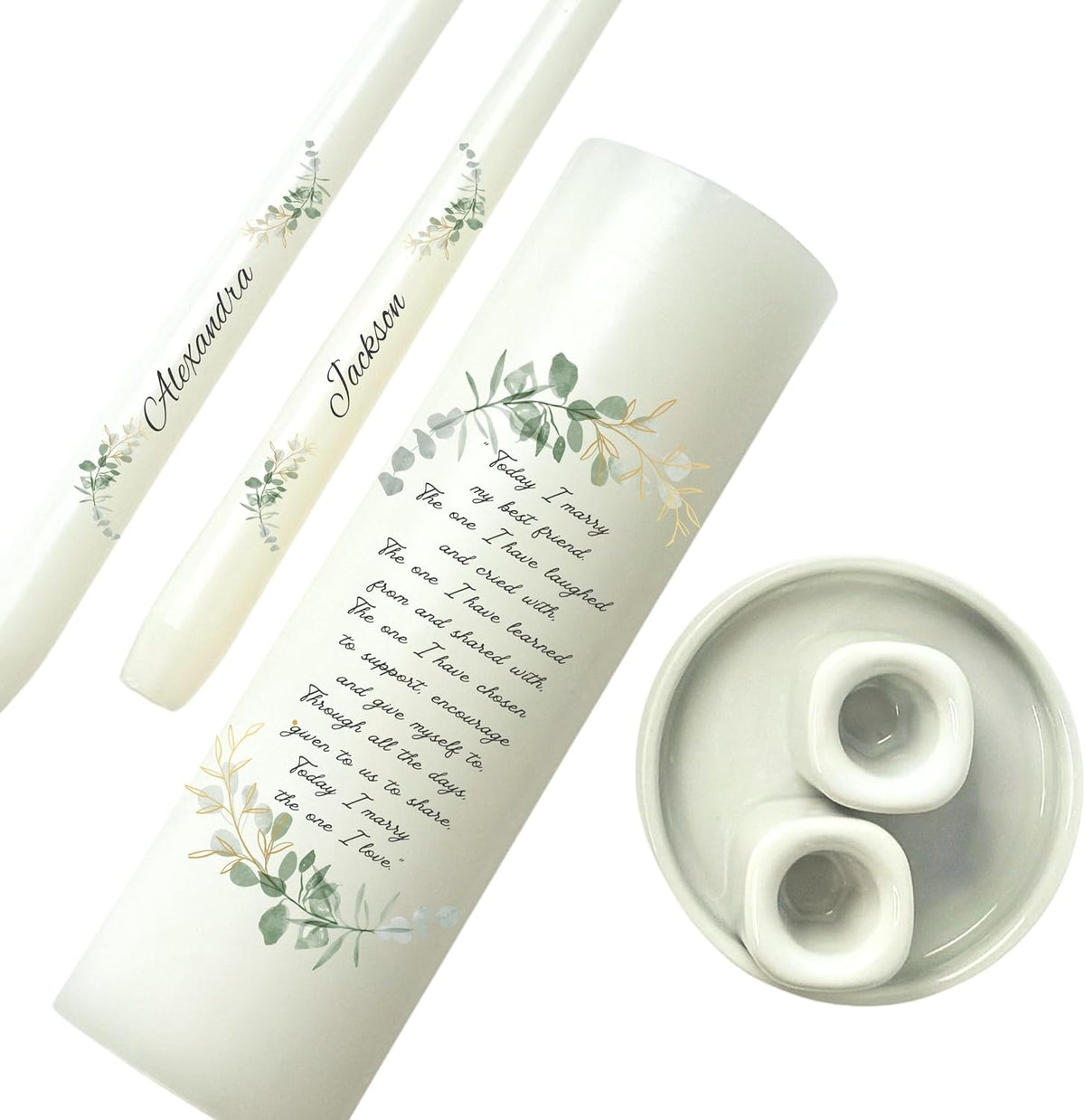 Unity Candles for Wedding, Modern Unity Set, Custom and Personalized Taper Candles with Bible Quote, Unscented White Premium Wax, Religious and Wedding Ceremony, Special Events (Custom Names)