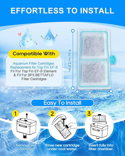 10 Pack Filter Cartridge Compatible with Top Fin EF-S Filter Cartridges, Aquarium Filters for BF5 BETTAFLO, Upgraded EF-S Fish Tank Filters Compatible with Top Fin Aquarium