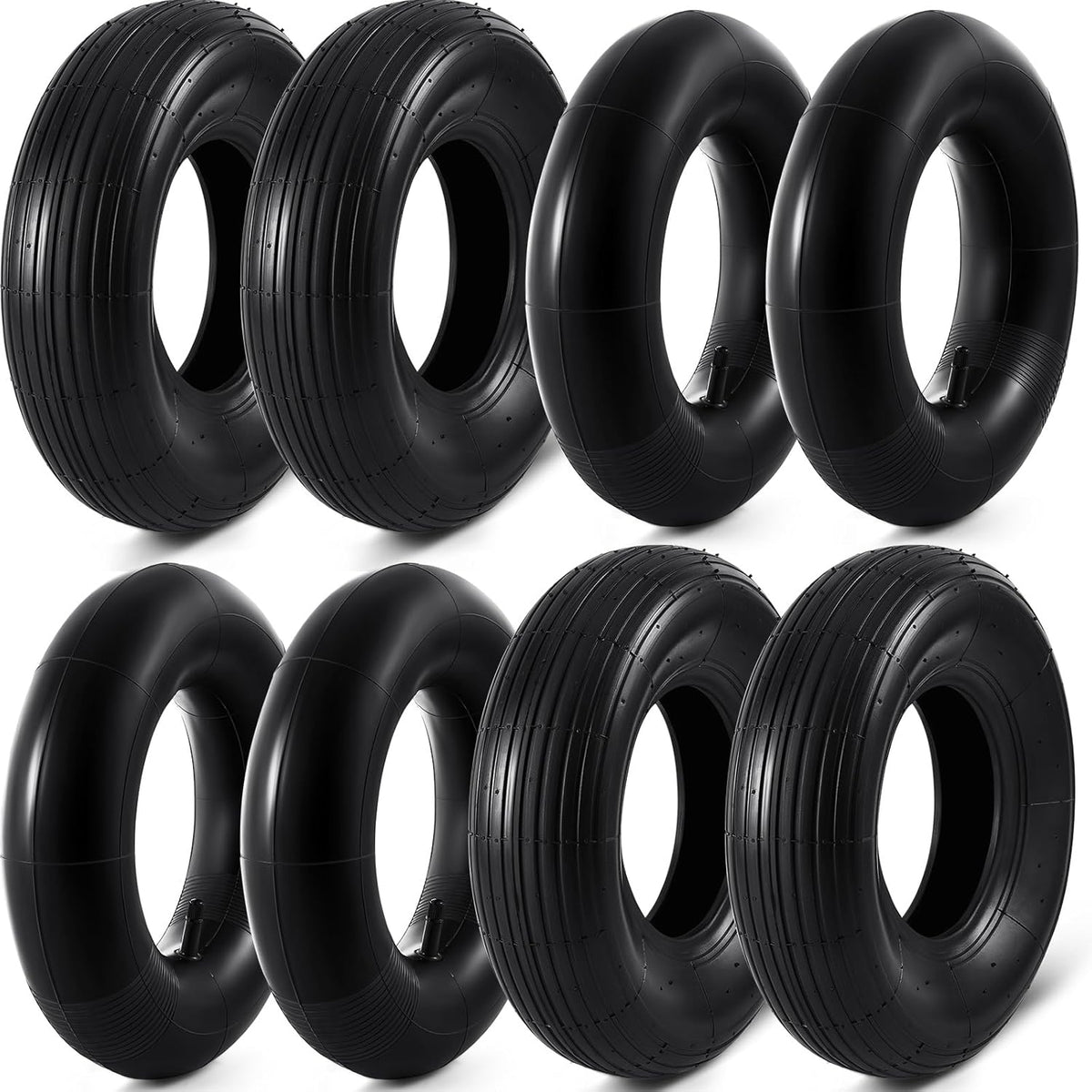 4 Sets 13'' 4.00-6 Replacement Tire and Inner Tube Set Heavy Duty 4.00-6 Tire and Wheel with TR13 Straight Valve Stem and Ribbed Tire Treads, for Wheelbarrow Trolley Garden Wagon Wheels