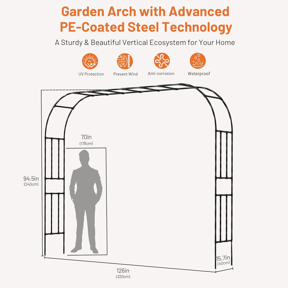 Garden Arch, 126''x94.5'' Arbor Trellis, Trellis for Climbing Plants Outdoor, Garden Arch Arbor for Flower, Climbing Vine Vegetable, Fruit and Lawn(Black)