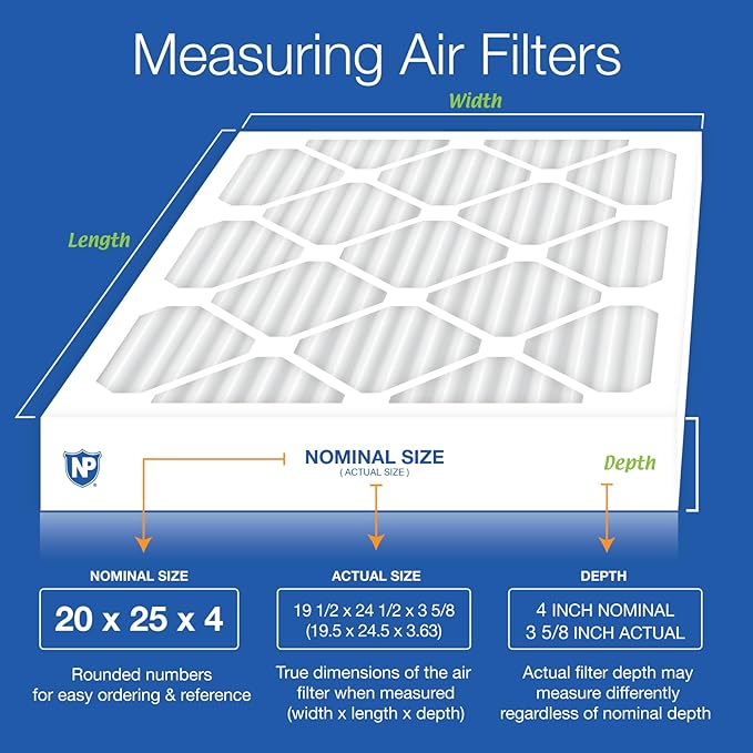 Nordic Pure 20x25x4 (Actual Size: 19 1/2 x 24 1/2 x 3 5/8) Pleated Air Filters MERV 13 Plus Carbon 2 Pack