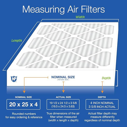 Nordic Pure 20x25x4 (Actual Size: 19 1/2 x 24 1/2 x 3 5/8) Pleated MERV 13 Air Filters 6 Pack
