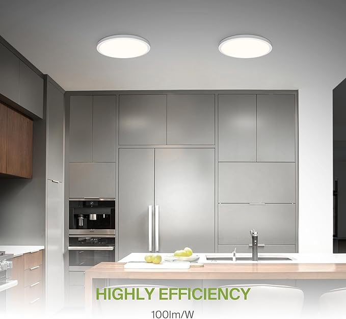 ASD LED 24" Round Flush Mount Ceiling Light Fixture, Low Profile Surface Lighting | 5CCT, Dimmable, Ultra-Thin, ETL Listed | 38W 2700LM 2700-6000K 100-277V | Kitchen, Hallway Lamp | White, 2 Pack