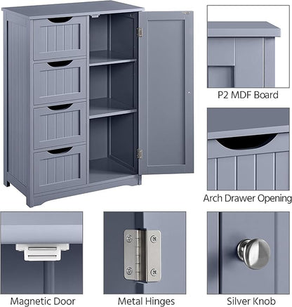 Yaheetech Large Bathroom Floor Cabinet with 4 Dawers and Single Door Cabinet, Freestanding Storage Cabinet for Living Room Kitchen Hallway, Gray