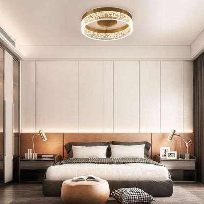 Jaycomey Modern LED Ceiling Light Fixture, 11.65" Flush Mount Kitchen Lighting Gold with Clear Seeded Acrylic Lampshade,Round Ceiling Lamp Lights for Hallway Dining Room