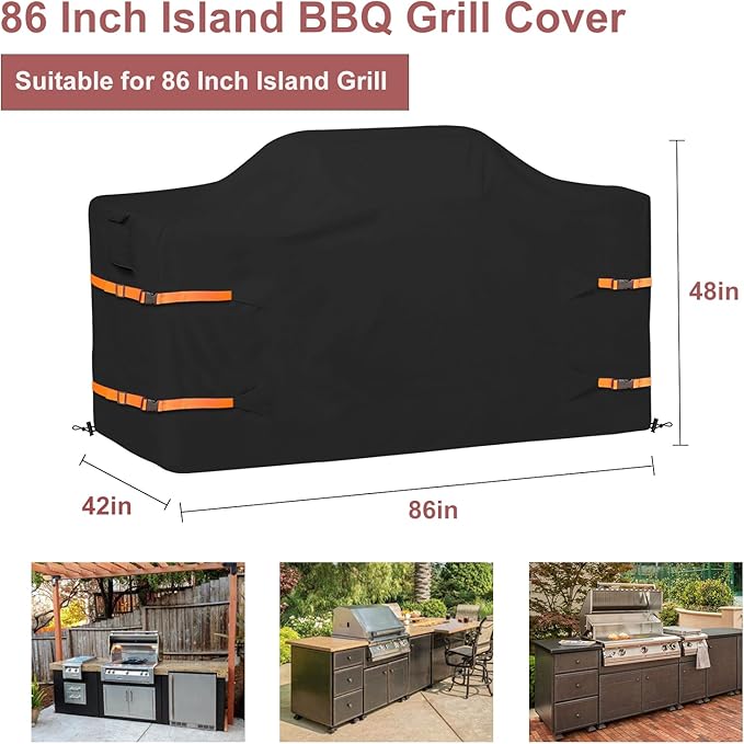 86 in Island Grill Cover,86 Inch Island BBQ Grill Head Cover,Heavy Duty Waterproof Outdoor Grill Cover,Black