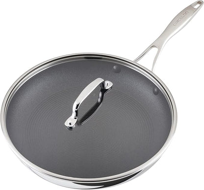 Circulon C1 Series Clad Stainless Steel with ScratchDefense Technology Cookware Nonstick Induction Frying Pan/Skillet with Lid, Metal Utensil Safe, 12.5 Inch Fry Pan - Polished Stainless Steel