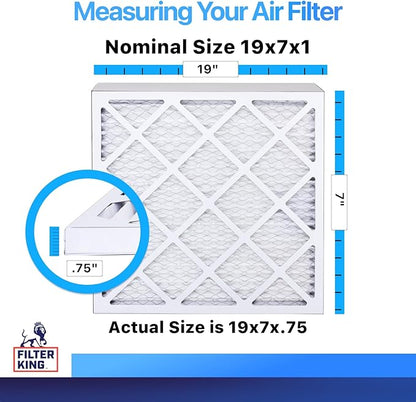 Filter King 19x7x1 Air Filter | 4-PACK | MERV 8 HVAC Pleated A/C Furnace Filters | MADE IN USA | Actual Size: 19 x 7 x .75"