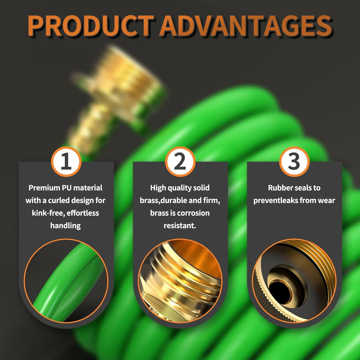 GASHER 25FT PU Recoil Garden Water Hose with 3/4"Inch Brass Fittings Retractable, Swivel Female for Boating, Pool & Spa, RV, Home and Garden（Green)