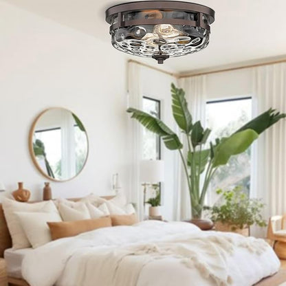 Flush Mount Ceiling Lights, 1 Pack Farmhouse Close to Ceiling Light, Entrance Ceiling Light Industrial Ceiling Lighting Fixture for Kitchen Hallway Living Room Stairwell (Oil Rubbed Bronze)
