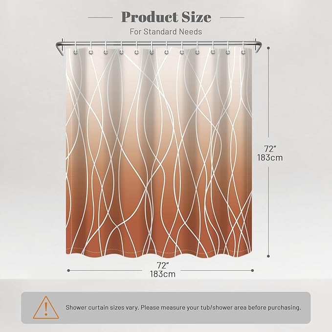 Punkray Burnt-Orange Striped Polyester Shower Curtain for Bathroom with Hooks, Shower Curtains for Bathroom, Waterproof Bath Accessories Hotel Style - Machine Washable 72 x 72
