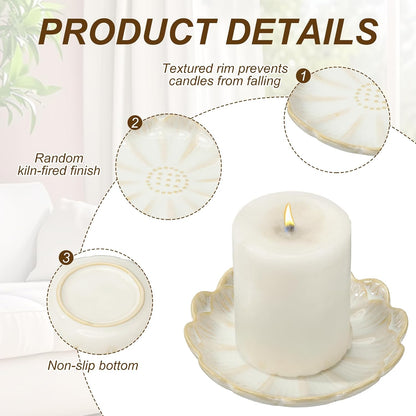uxcell Candle Holder Plates, 4 Inch Ceramic Candle Tray Tealight Incense Holder Dish Candlestick for Tea Light Aromatherapy Wedding Rustic Vintage Home Decor, Sunflower White
